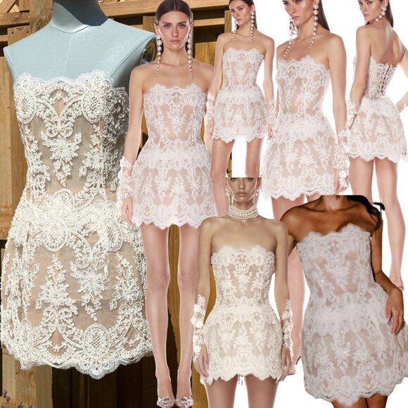 🆕 BRONX & BANCO 🧿 NWOT Maraya Blanc Lace Mini Dress, Sz S US 4 - Picture 1 of 17